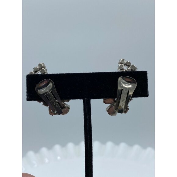 Vintage Rhinestone La Rel Signed Clip On Earrings Crystal Holiday Retro 1-1/2” L - Picture 6 of 9